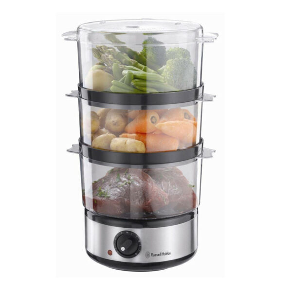 Russell Hobbs Food Collection Compact 3 Tier Food Steamer 400 W 7 Litre - Stainless Steel - Image 3