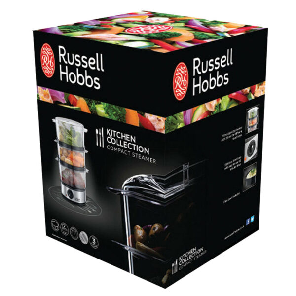 Russell Hobbs Food Collection Compact 3 Tier Food Steamer 400 W 7 Litre - Stainless Steel - Image 6