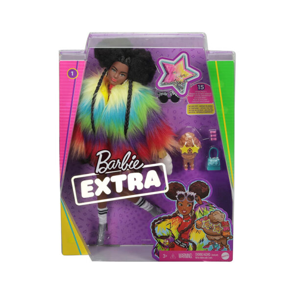 Barbie Extra Doll #1 in Rainbow Coat With Pet Poodle - Multicolour - Image 7