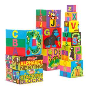 Melissa & Doug Alphabet Nesting & Stacking Cardboard Blocks – 10 Cardboard Nesting Blocks Each of Them in a Different Size Showing Lettersand Familiar Pictures – Multicolour
