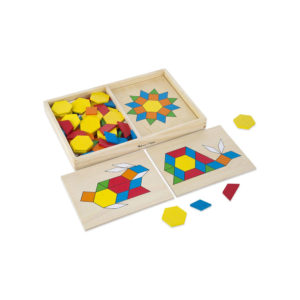 Melissa & Doug Pattern Blocks And Boards Classic Toy – Wooden Shape Blocks 120 Shapes & 5 Boards – Multicolor