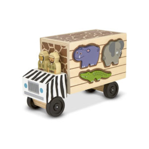 Melissa & Doug Animal Rescue Shape Sorting Truck Wooden Toy Play Set – 7 Animals And 2 Play Figures – Multicolor