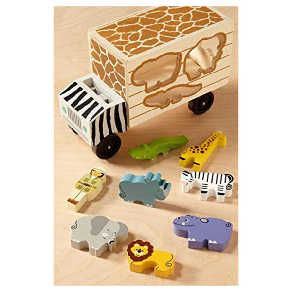 Melissa & Doug Animal Rescue Shape Sorting Truck Wooden Toy Play Set - 7 Animals And 2 Play Figures - Multicolor - Image 5