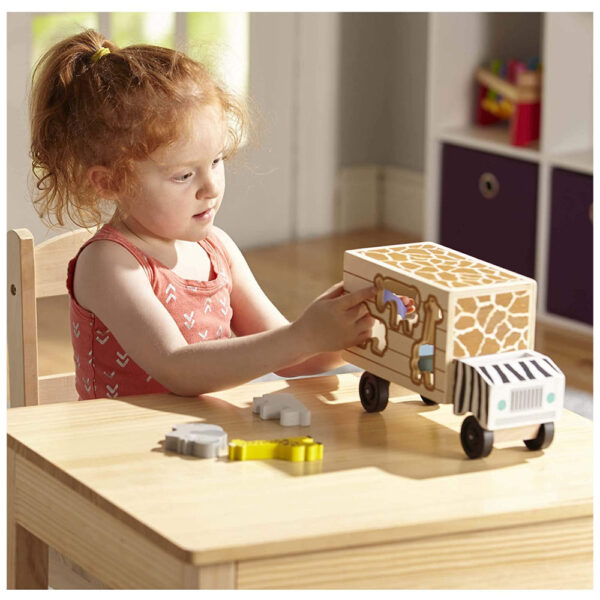 Melissa & Doug Animal Rescue Shape Sorting Truck Wooden Toy Play Set - 7 Animals And 2 Play Figures - Multicolor - Image 7