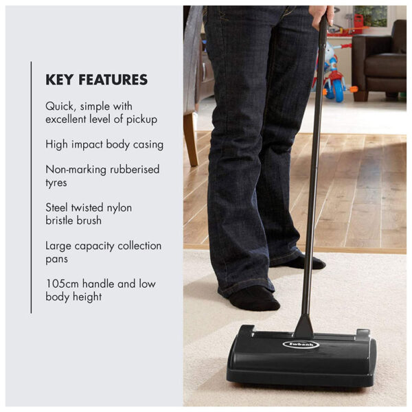 Ewbank Light Weight Handy Manual Speed Sweep Carpet Sweeper Cleaner Black - Image 6