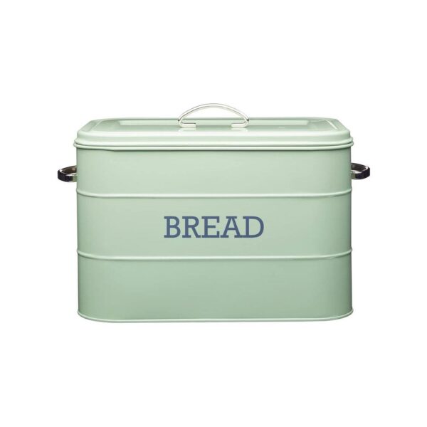 KitchenCraft Living Nostalgia Large Metal Bread Bin, 34 x 21.5 x 25 cm In Sage Green