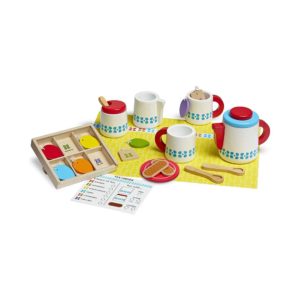 Melissa & Doug Wooden Steep & Serve Tea Set – All Wood Tea Service For Two – Brightly Colored Tags – Multicolor