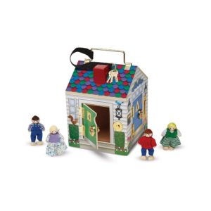 Melissa & Doug Childs Take-Along Wooden Doorbell Dollhouse – Four Doorbells To Ring Four Lock & Key Pairs – Multicolor