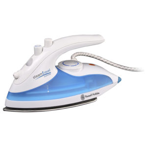 Russell Hobbs Steam Glide Travel Iron Stainless Steel Soleplate Duel Voltage 760 W – White & Blue
