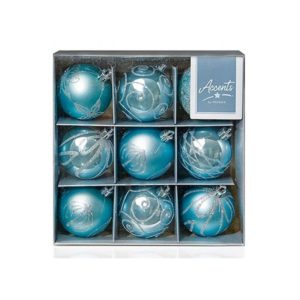 Premier Christmas Tree Decorated Baubles Balls 60mm Set of 9 – Ice Blue