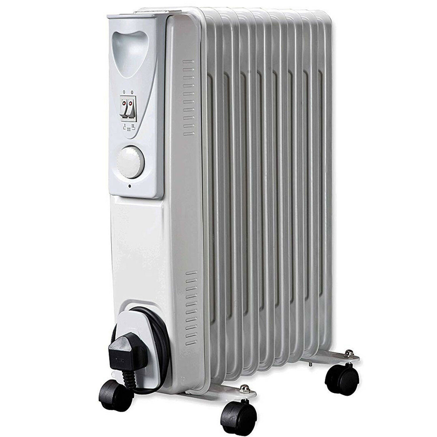 White Daewoo Oil Filled 1500W Portable Radiator with Thermostat and Temperature Control Ideal for Home Garage or Office 