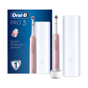 Oral B Pro 3 3500 Electric Rechargeable Toothbrush with Visible Pressure Sensor And Travel Case – Pink