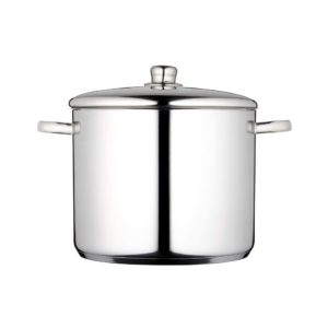 KitchenCraft MasterClass Large Stock Pot With Lid Induction Safe Stainless Steel 14 Litre – Silver