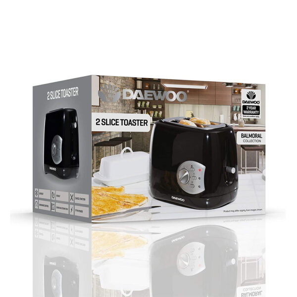 Daewoo Balmoral 2 Slice Toaster with Reheat And Defrost And Browning Control  Plastic 800 W - Black - Image 6