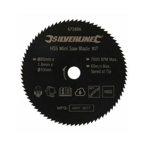 Silverline HSS Mini Saw Blade 85mm Dia – 10mm Bore – 80T