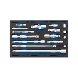 Draper Extension Bar, Universal Joints and Socket Convertor 16 Piece Set in 1/4 Drawer Eva Insert Tray