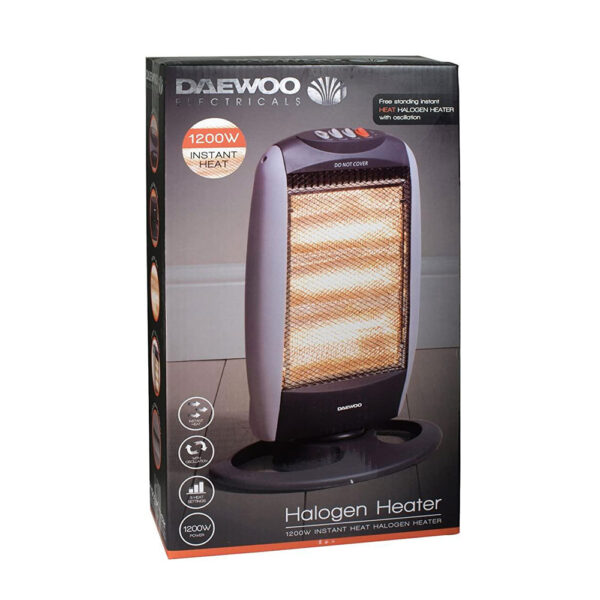 Daewoo Instant Heat Halogen Heater  3-Bar Wide Angle 1200W Oscillating Function - Grey - Image 5
