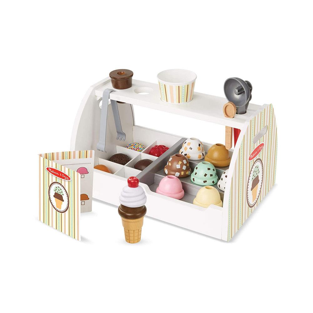 Melissa Doug Wooden Scoop Serve Ice Cream Counter Play Toy Set 28 Pcs