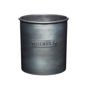 KitchenCraft Industrial Kitchen Vintage-Style Metal Utensil Holder 13.5 x 14.5 cm (5.5” x 5.5”) – Grey