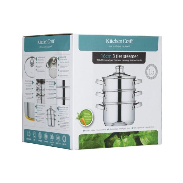 Kitchen Craft 3 Tier Food Steamer Pan/Stock Pot Stainless Steel 16cm - Image 6