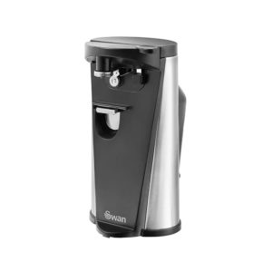 Swan 3 In 1 Electric Can Opener With Knife Sharpener And Bottle Opener 60 W – Black/Silver