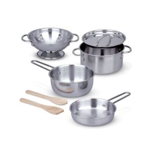 Melissa & Doug Let’s Play House! Stainless Steel Pots & Pans Play Set for Kids