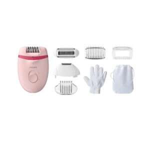 Philips Satinelle Essential Corded Compact Epilator with 5 Attachments – Pink