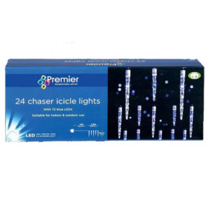 Premier Decorations 24 Chaser Icicles with 72 Blue LEDs
