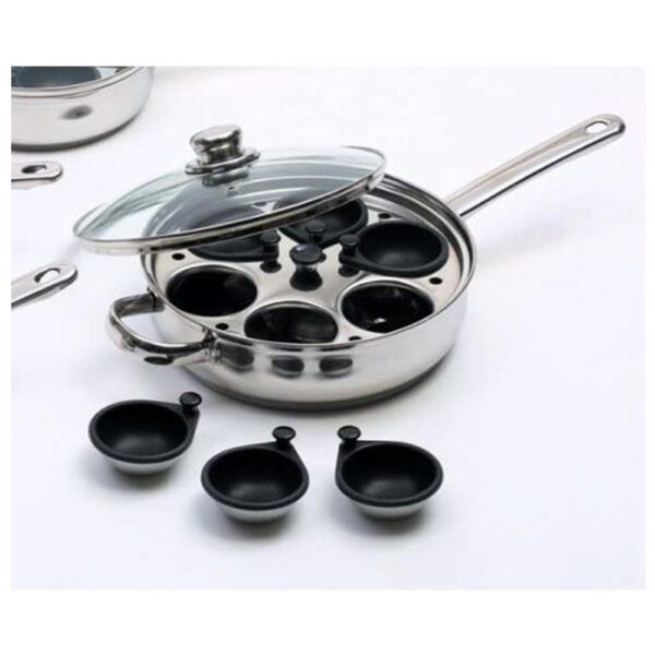 KitchenCraft Stainless Steel Non-Stick 6 Hole Poached Egg Maker 26cm - Silver - Image 4