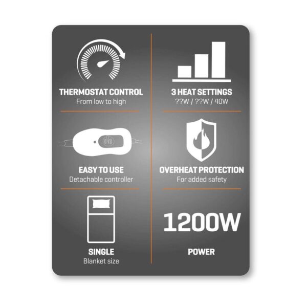 Daewoo Electric Heated Blanket Thermostat Control With 3 Heat Settings 1200 W 142cm x 150 cm - HEA1910 - Image 4