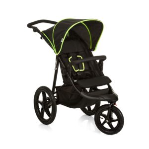 Hauck Runner Jogger Style 3-Wheeler Pushchair With Extra Large Air Wheels + Raincover – Black Neon Yellow