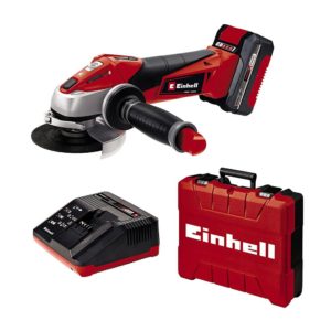 Einhell TE-AG 18V 115 Li Cordless Angle Grinder With 3.0 Ah PXC Battery Charger And Storage Case Kit – Red And Black