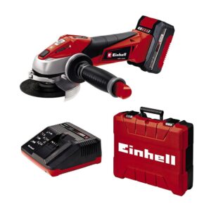 Einhell TE-AG 18V 115 Li Cordless Angle Grinder With 3.0 Ah PXC Battery Charger And Storage Case Kit – Red And Black