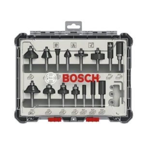 Bosch Mixed Straight 1/4 Inch Shank Router Bit Set – 15 Piece