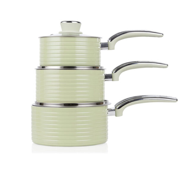 Swan Retro Non Stick Saucepans And Frying Pans 5 Piece Set With Glass Lid - Green - Image 2
