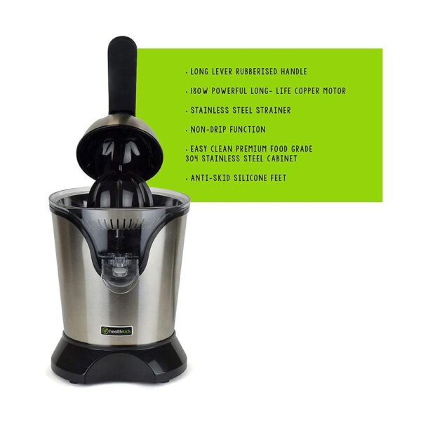 Health Kick Citrus Fruit Juice Press Stainless Steel 180 W - Black/Silver - Image 2
