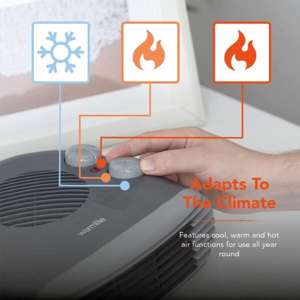 Warmlite 2000W Flat Fan Heater 2 Heat Settings 1000W/2000W - Dark Titanium - Image 4