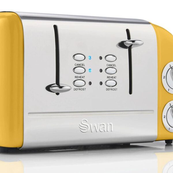 Swan Retro 4 Slice Toaster Stainless Steel 1600 W - Yellow - Image 3
