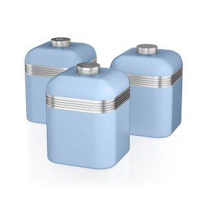 Swan Retro Kitchen Storage Canisters,  Set of 3, 1 Litre – Blue