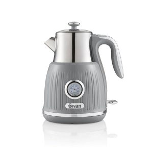 Swan Retro Dial Kettle With Temperature Gauge Stainless Steel 3000 W 1.5 Litre – Grey