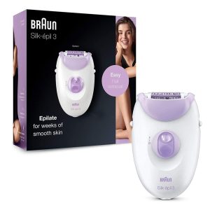 Braun Silk-epil 3 Epilator With 20 Tweezer Long Lasting Women Hair Removal – White/Purple