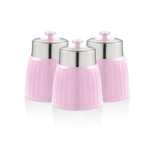 Swan Retro Tea Coffee And Sugar Canisters 1.2 Litre Capacity Set of 3 – Pink