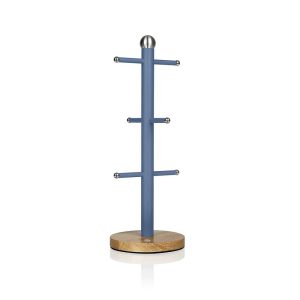Swan Nordic Six Branch Mug Tree With Bamboo Base Wooden Effect Steel – Blue