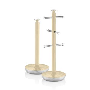 Swan Retro Towel Pole And Mug Tree Set Chrome Stainless Steel – Cream