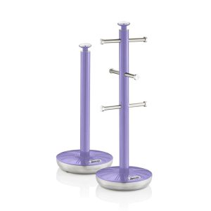 Swan Retro Towel Pole And Mug Tree Set Chrome Stainless Steel – Purple