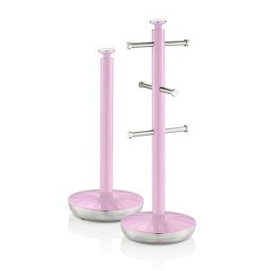 Swan Retro Towel Pole And Mug Tree Set Chrome Stainless Steel – Pink