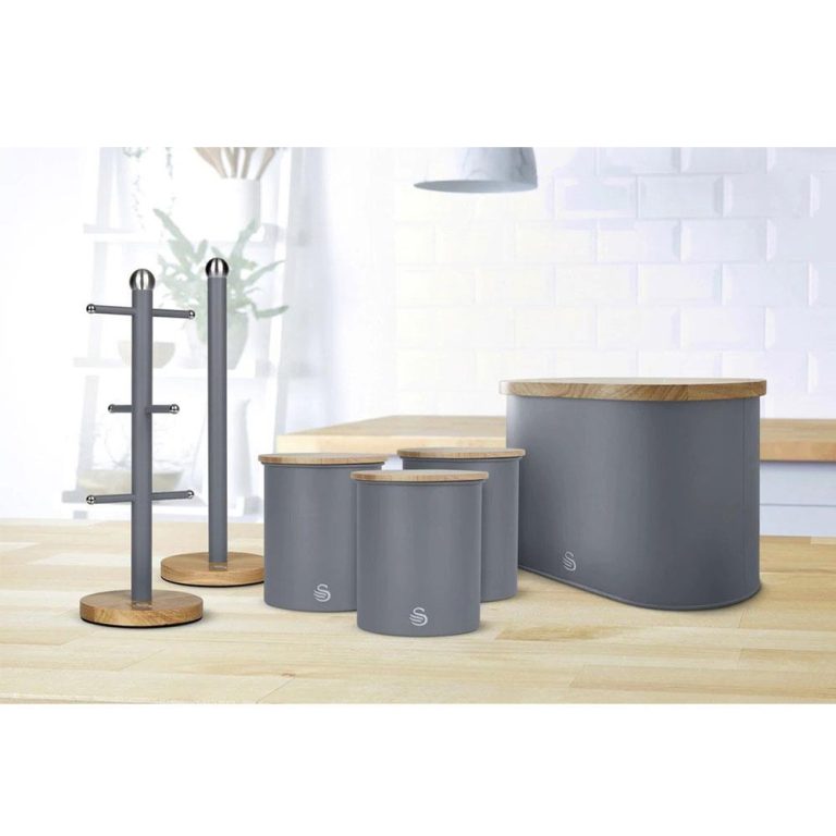 Swan Nordic Oval Bread Bin With Bamboo Cutting Board Lid Soft Touch