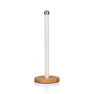 Swan Nordic Kitchen Roll Towel Pole With Bamboo Base – Cotton White
