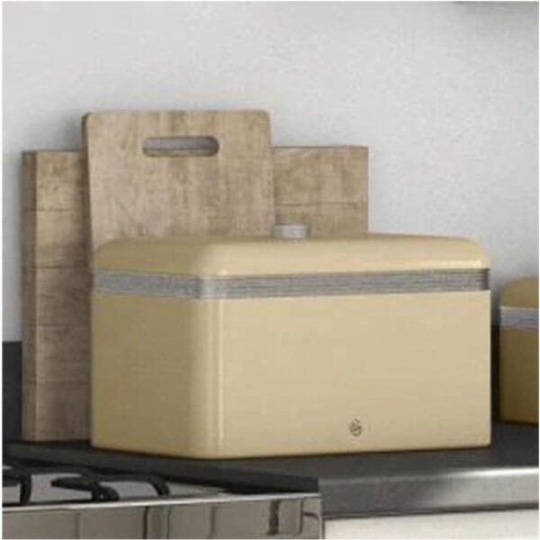 Swan Retro Bread Bin Metal Stainless Steel Chrome 18 Litre Storage Capacity - Cream - Image 2