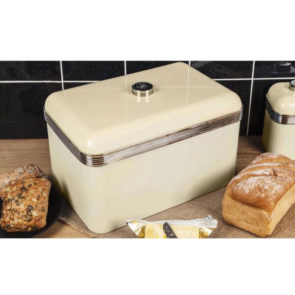 Swan Retro Bread Bin Metal Stainless Steel Chrome 18 Litre Storage Capacity - Cream - Image 6